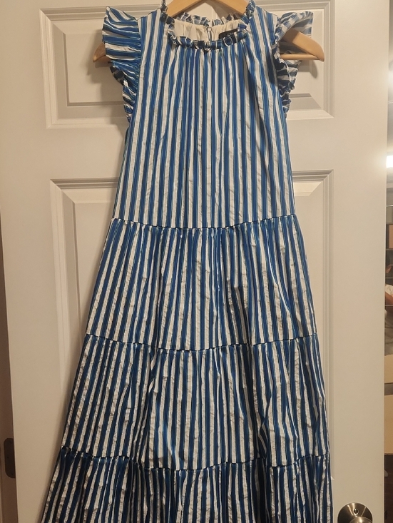 J. Crew Dresses & Skirts - J. Crew Blue Green and White Striped Tiered Ruffle Dress